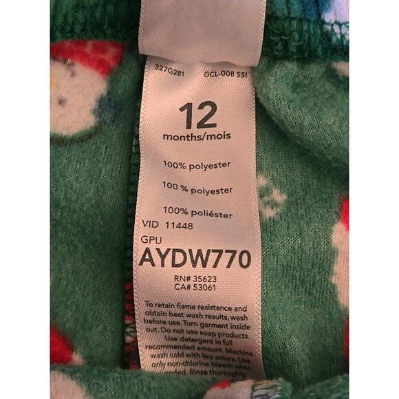 CARTER'S Green Fleece Santa Claus & Snowman Print PJ Pants Boys Girls Size 12 Mo - Picture 6 of 6